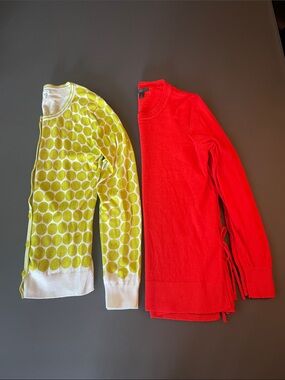 Polka Dot Cardigan & Red Side-Tie Sweater